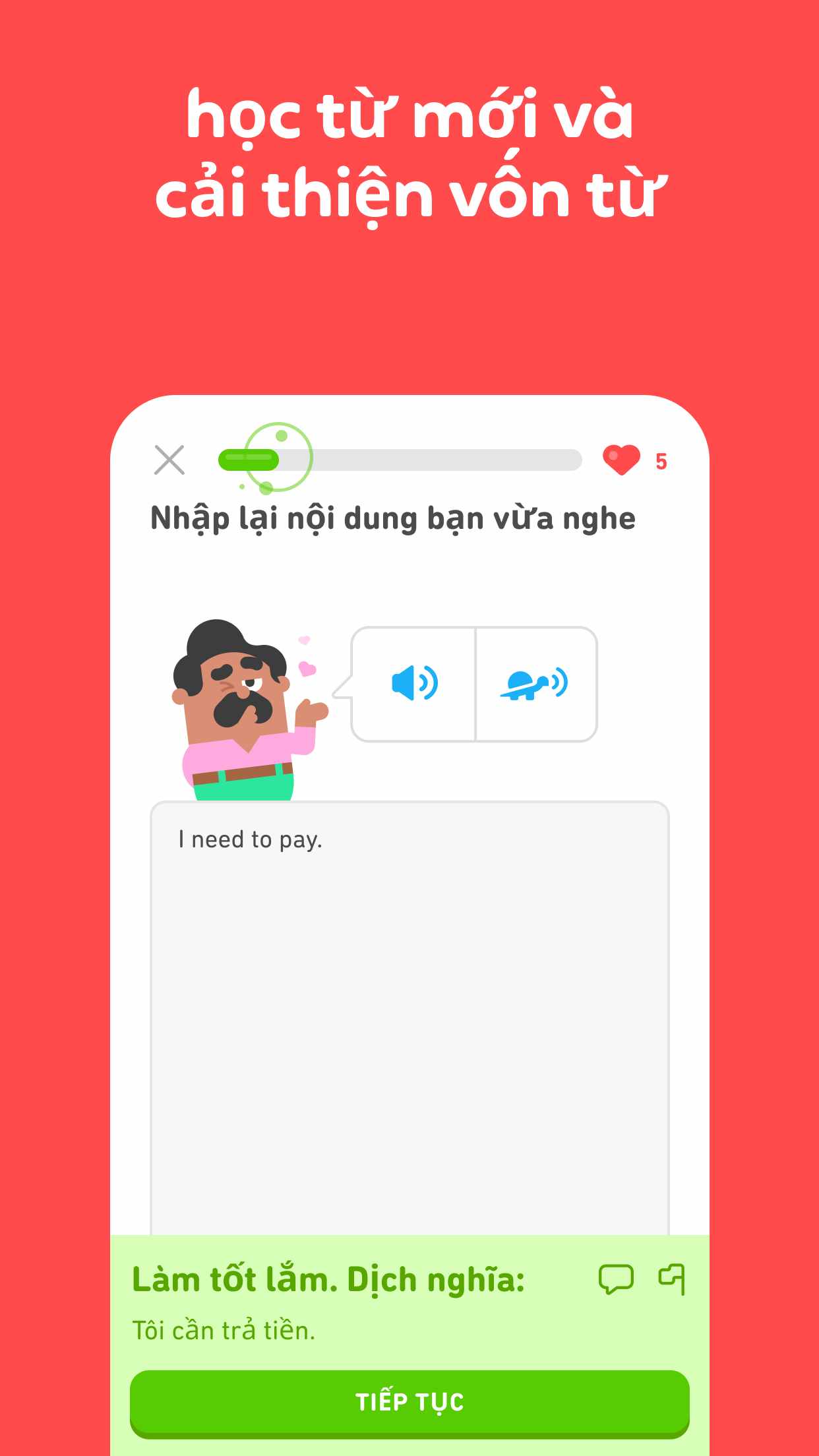 Vào phần phát âm để học các từ nguyên âm và phụ âm Duolingo MOD